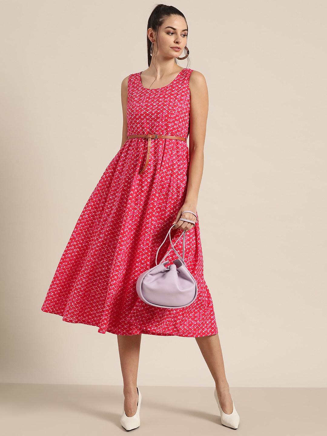 

Shae by SASSAFRAS Women Pink Geometric Printed A-Line Dress