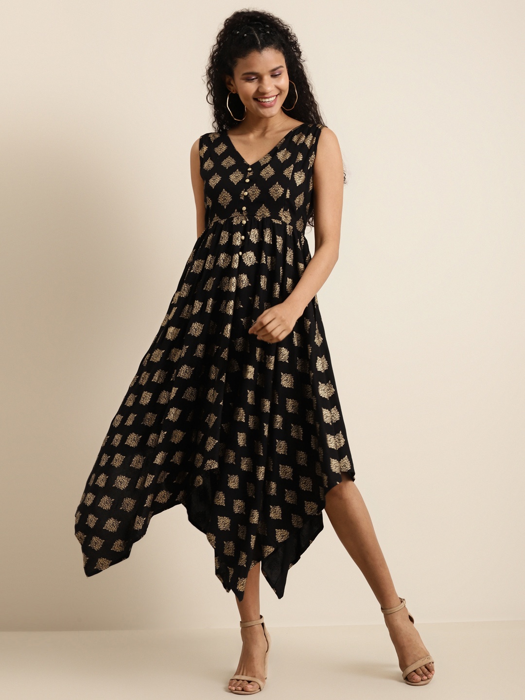 Shae by SASSAFRAS Women Black Ethnic Motifs Printed Liva A-Line Dress