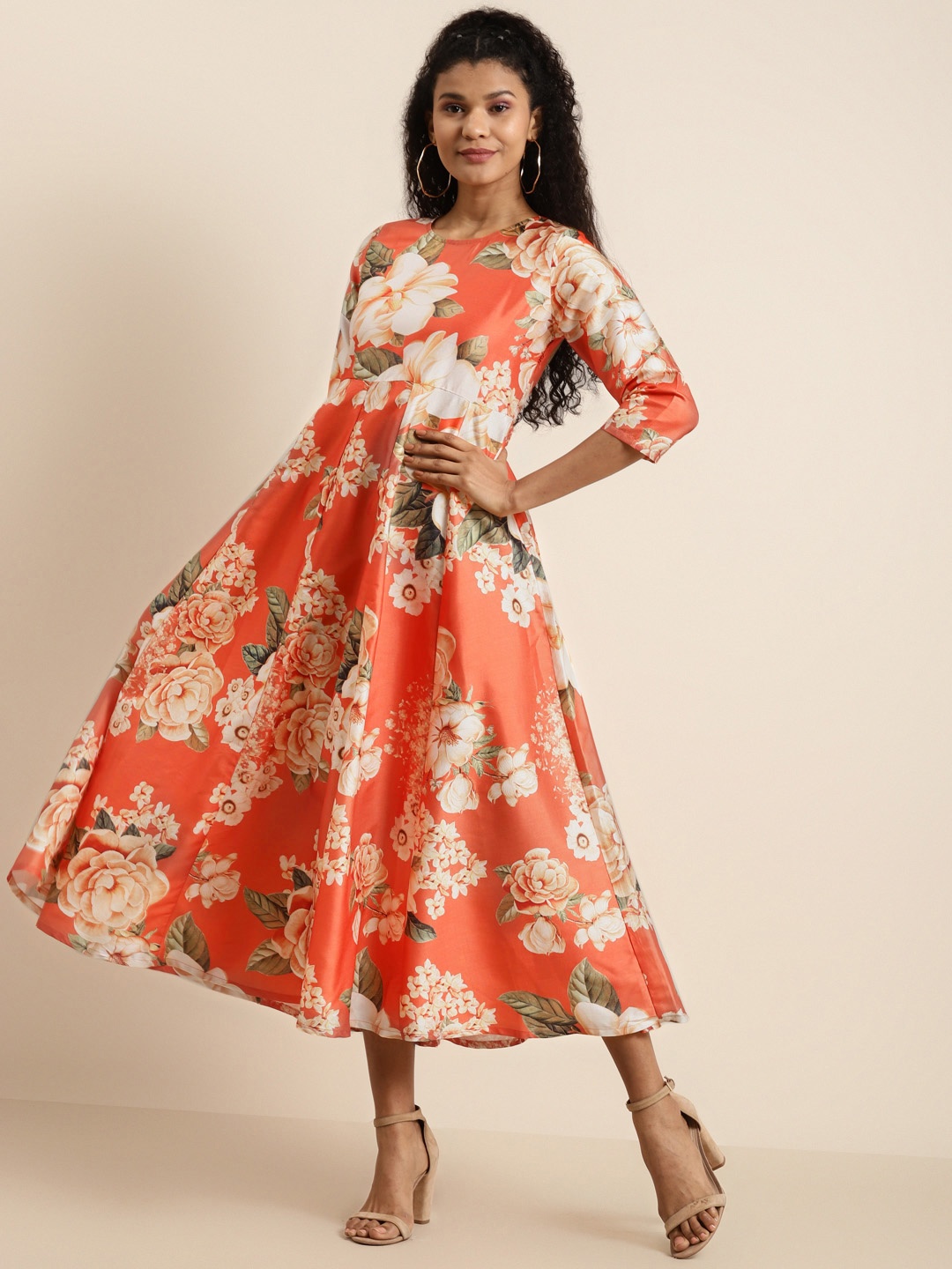 

Shae by SASSAFRAS Women Orange & Pink Floral Printed A-Line Dress