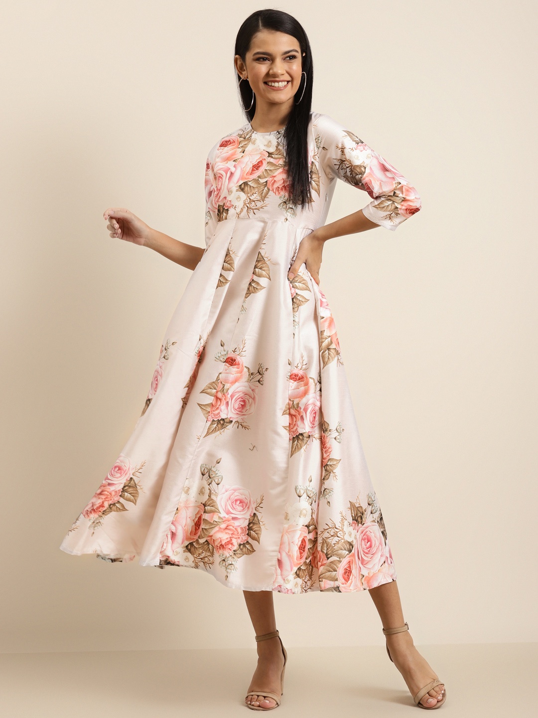 

Shae by SASSAFRAS Women White & Pink Floral Printed A-Line Dress
