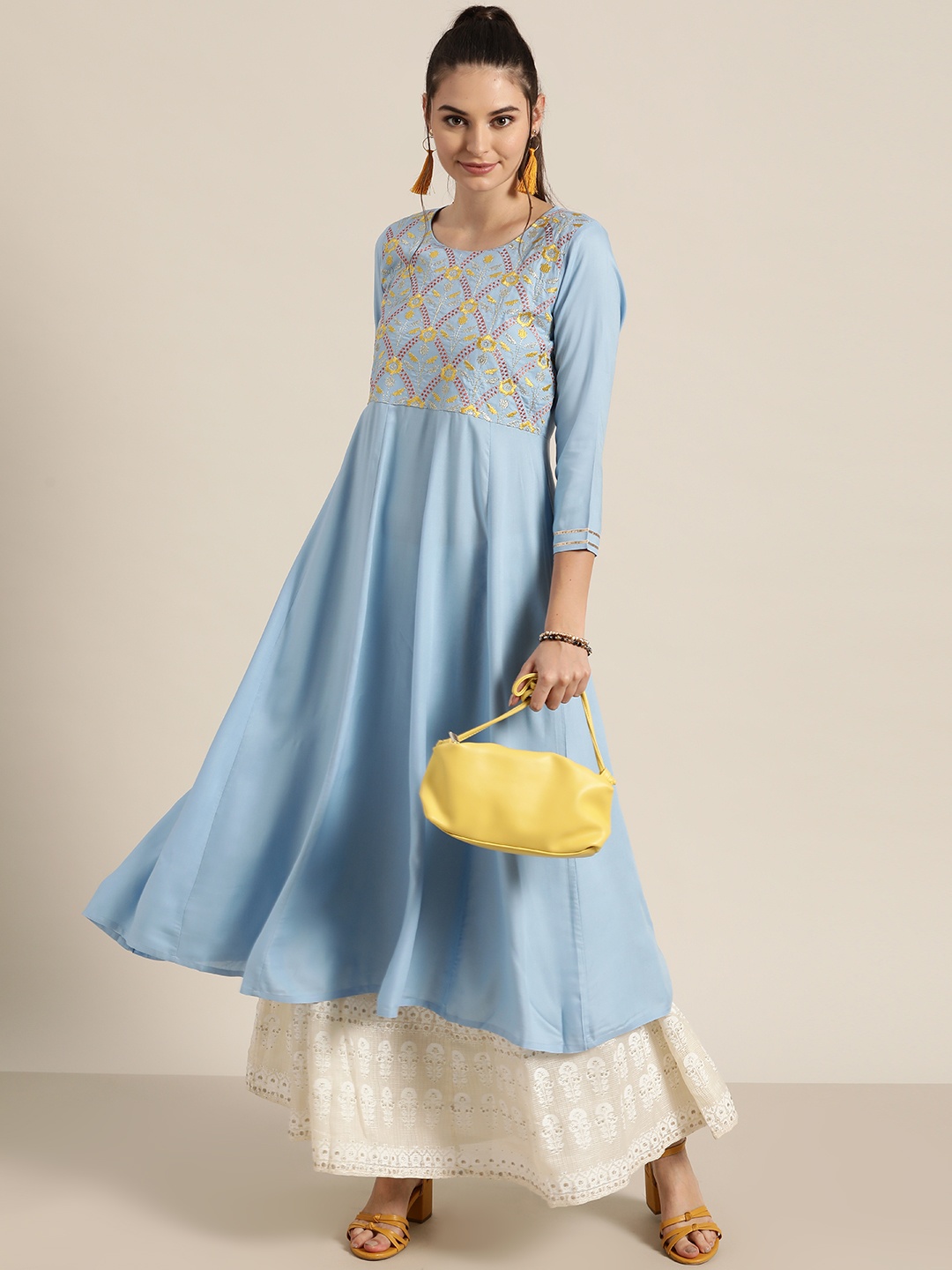 

Shae By Sassafras Women Blue Floral Embroidered Liva Anarkali Kurta