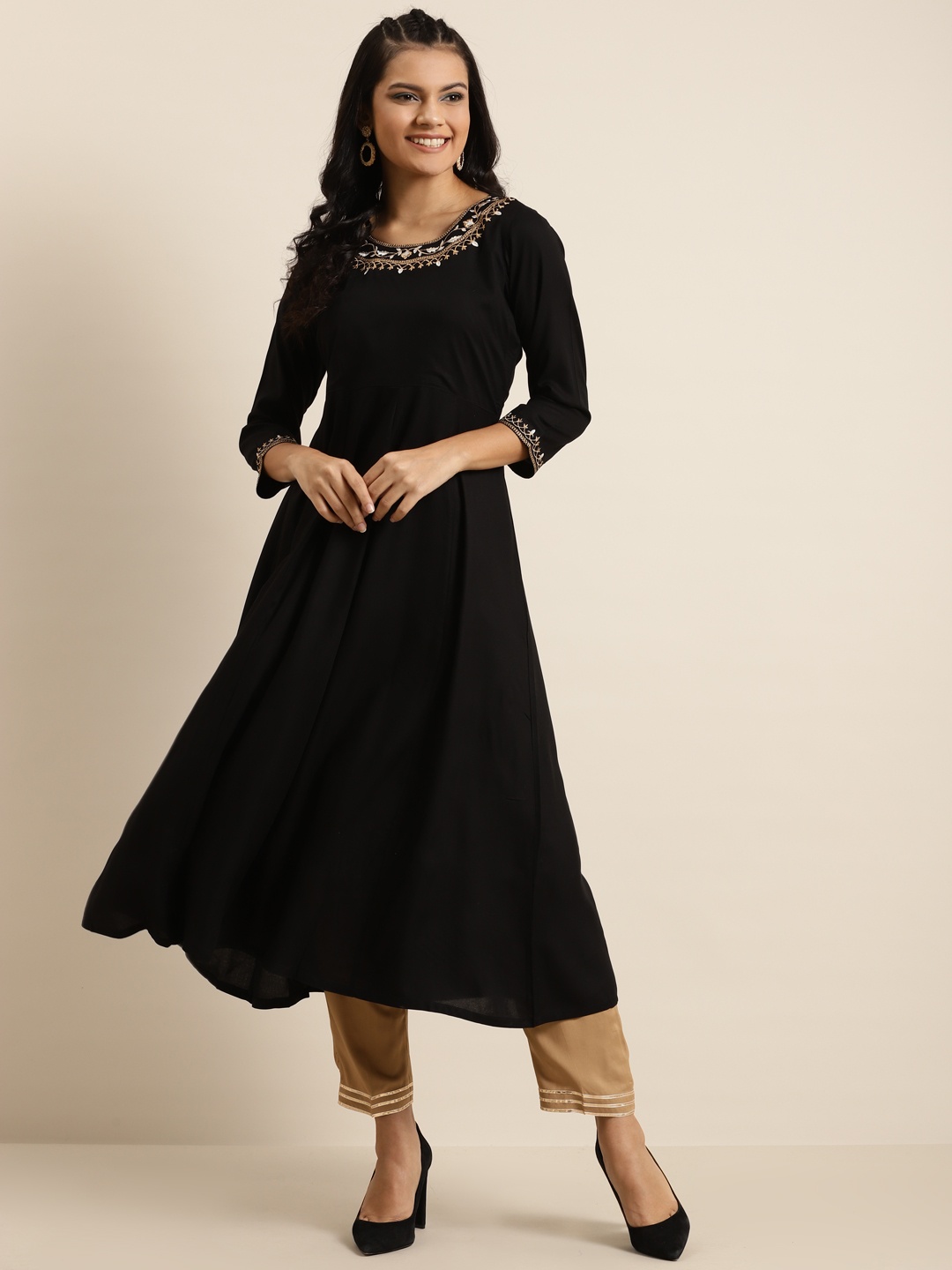 

Shae By Sassafras Women Black Solid Liva A-Line Kurta