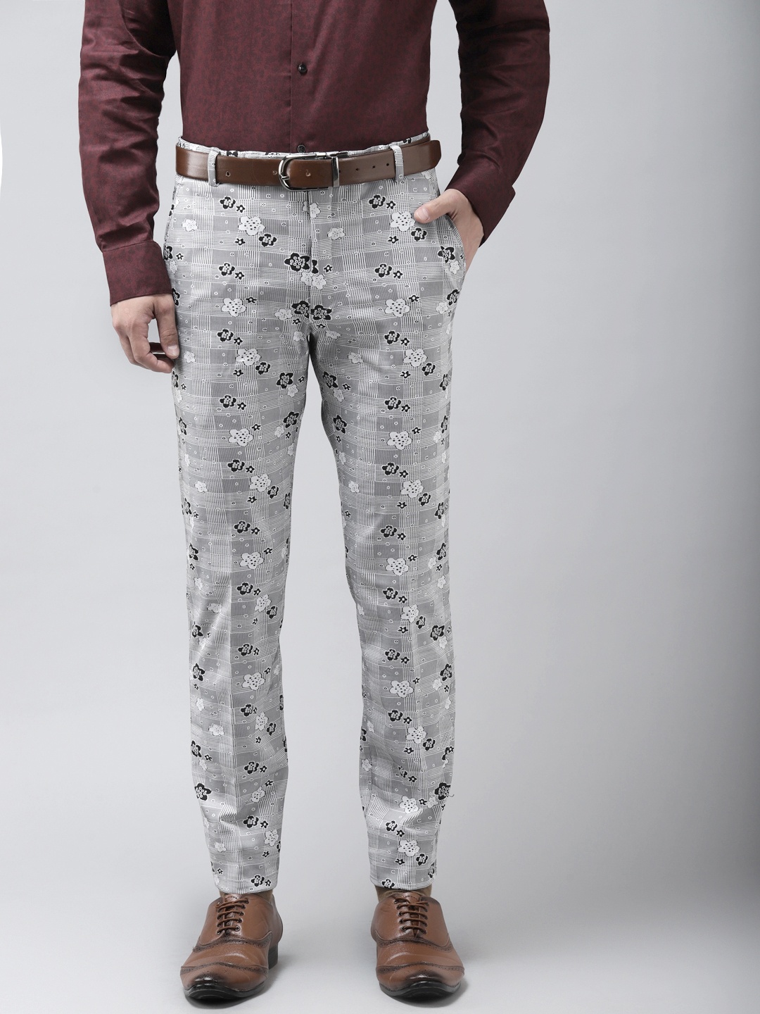 

Hangup Men Grey & Black Woven Design Regular Trousers