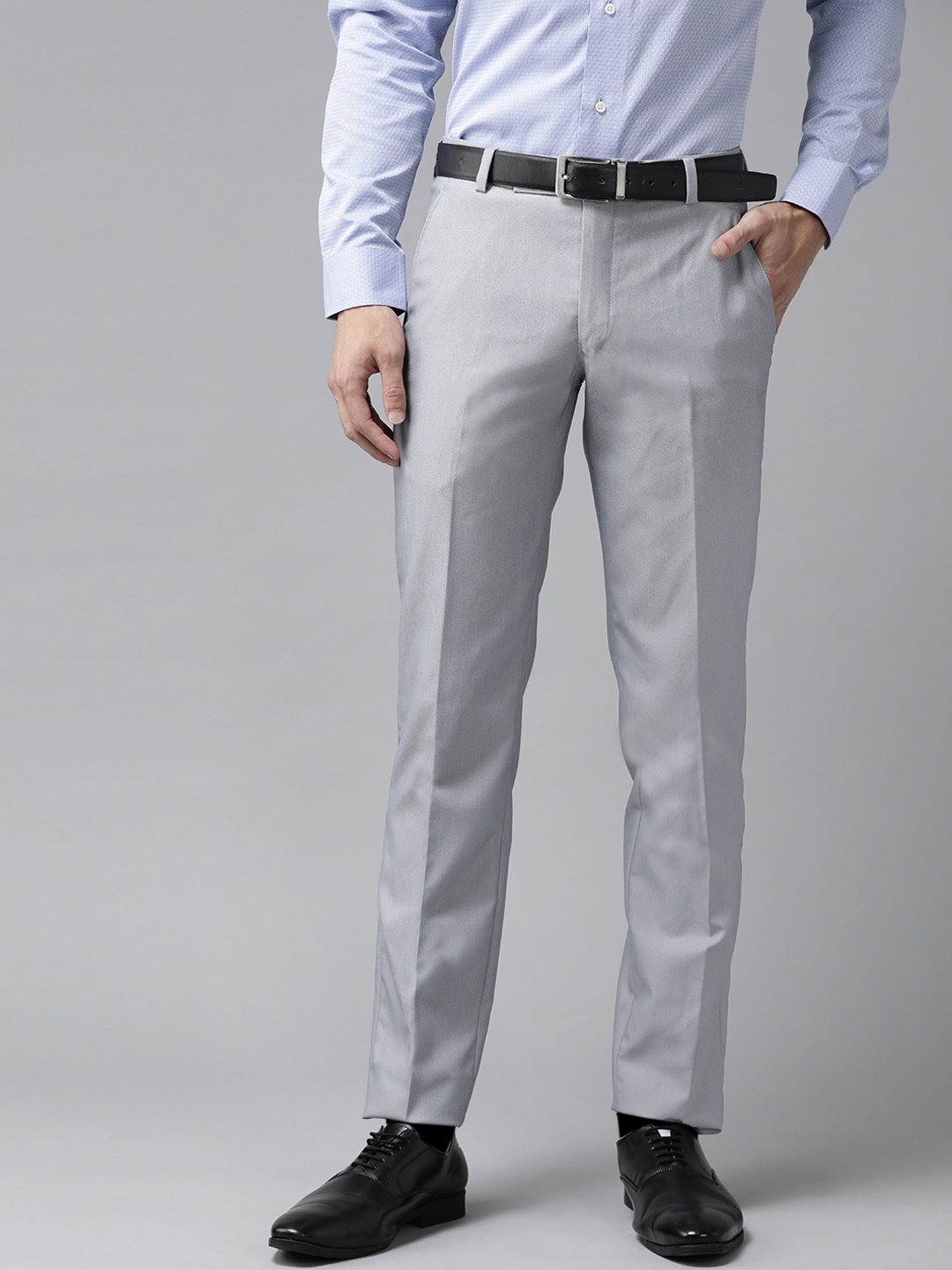 

Hangup Men Grey Solid Regular Fit Formal Trousers