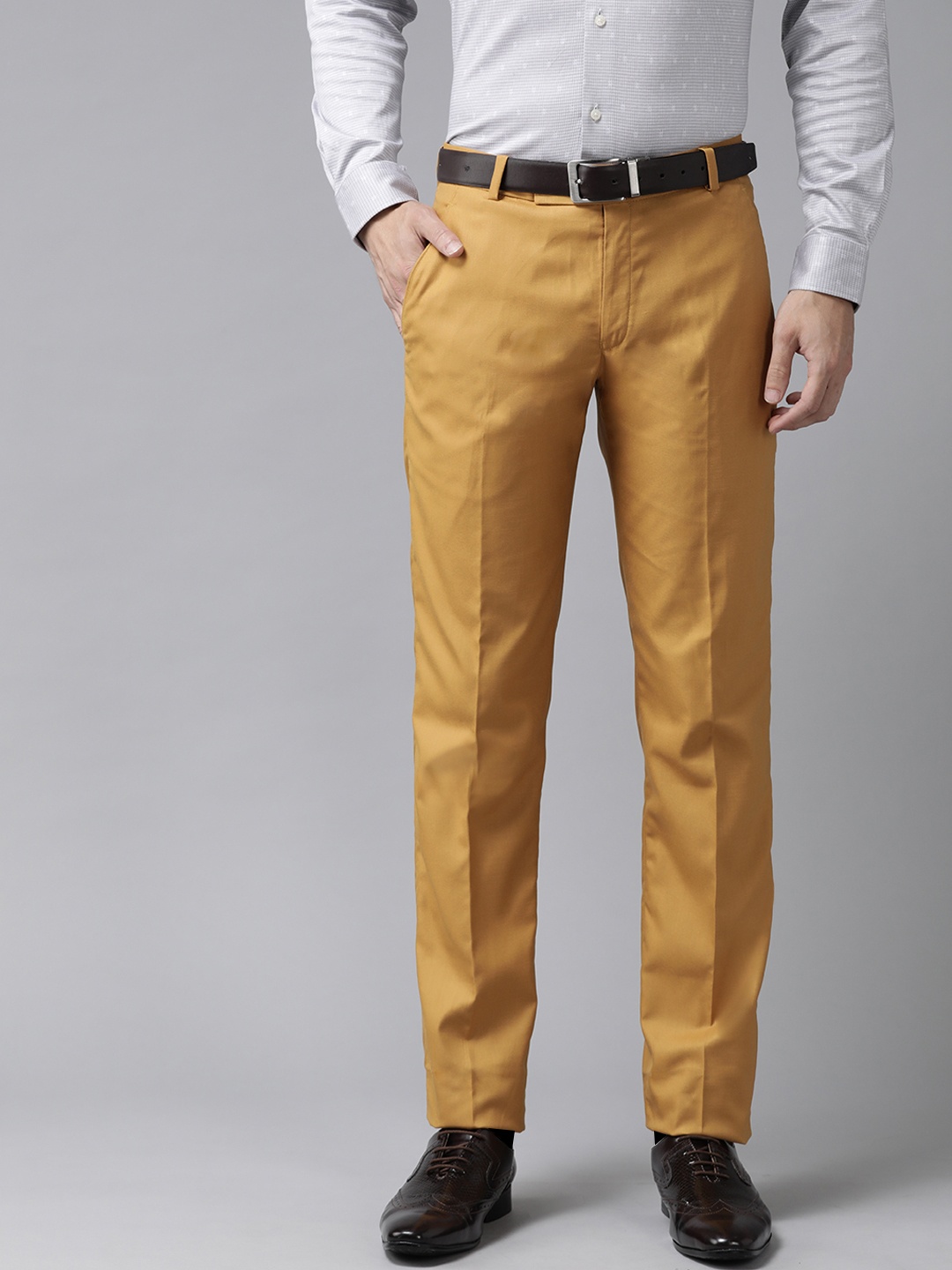 

Hangup Men Mustard Yellow Regular Fit Solid Formal Trousers