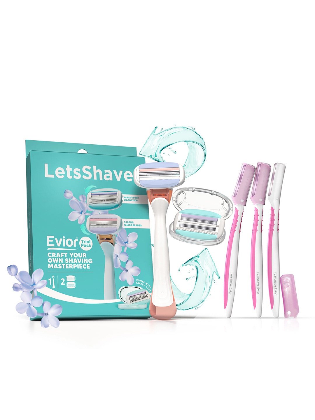 

LetsShave Women Evior Trial Pack Razor Shaving Kit with 3 Face Razor & Hair Razor Machine, Turquoise blue