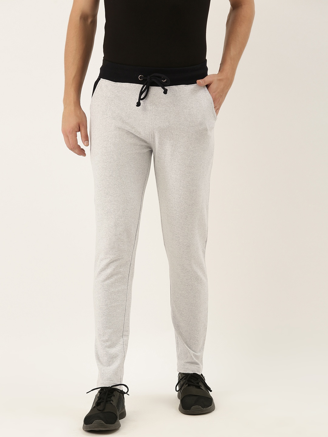 

ARISE ARISE Men Black Solid Straight Fit Pure Cotton Track Pants, White