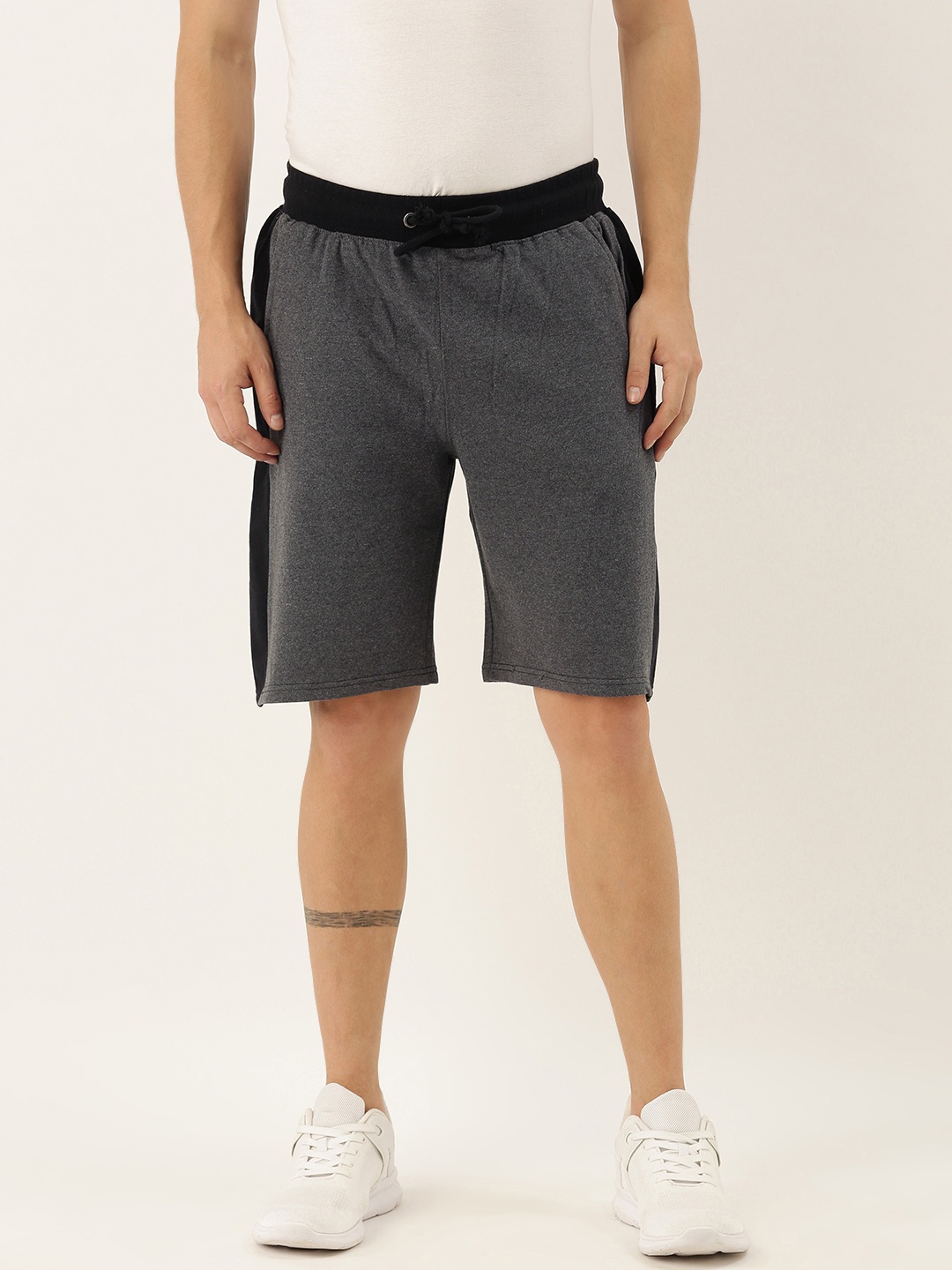

ARISE Men Grey Melange Solid Regular Fit Regular Shorts with Side Block Panel Detailing
