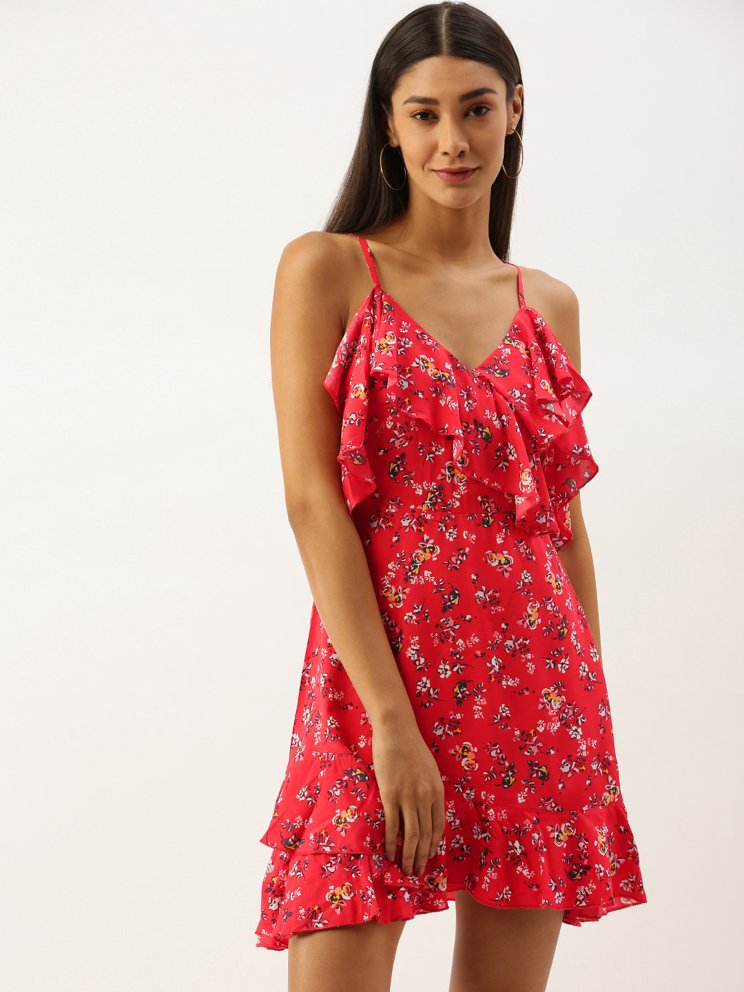 

Berrylush Women Red & White Printed Fit and Flare Dress