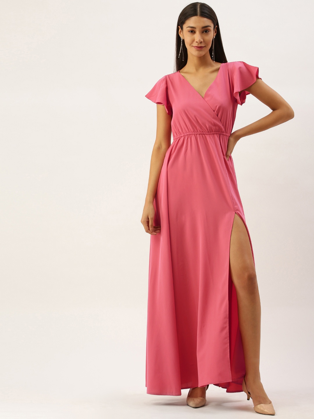 

Berrylush Women Pink Solid Maxi Dress