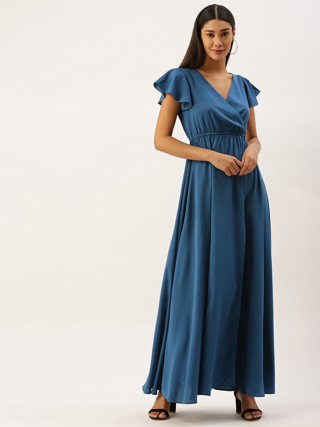 

Berrylush Women Blue Solid Flared Sleeves Maxi Dress