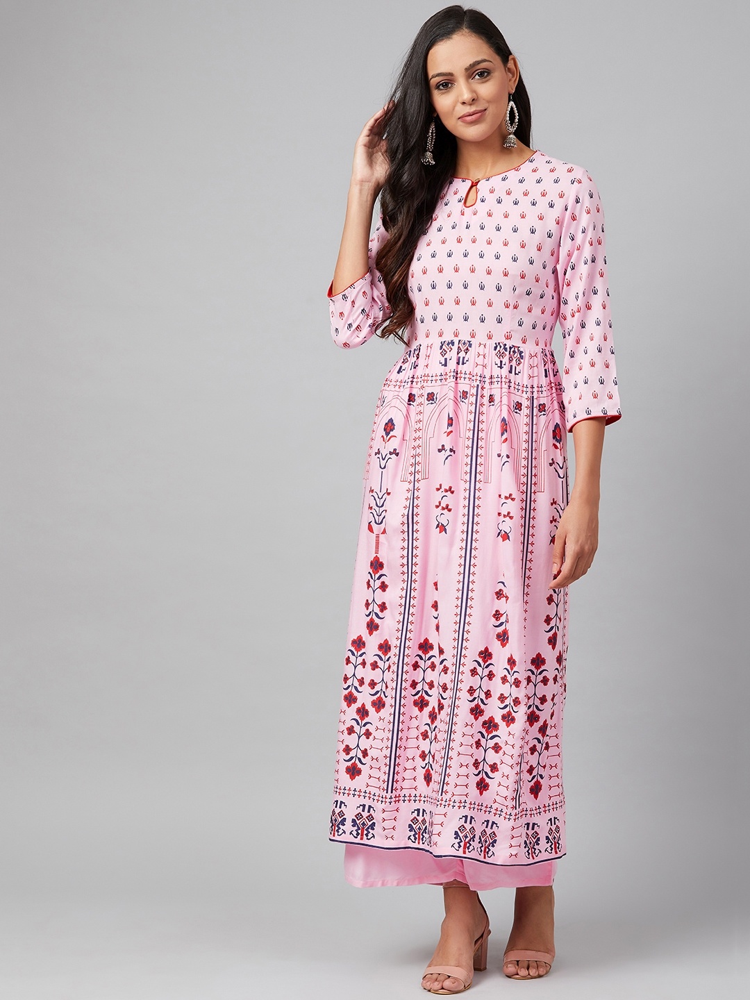 

Tulsattva Women Pink & Red Printed Kurta with Palazzos