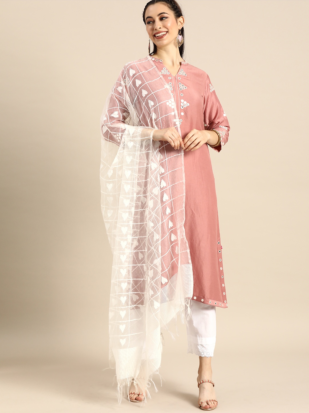 

Varanga Women Rose & White Embroidered Kurta Set