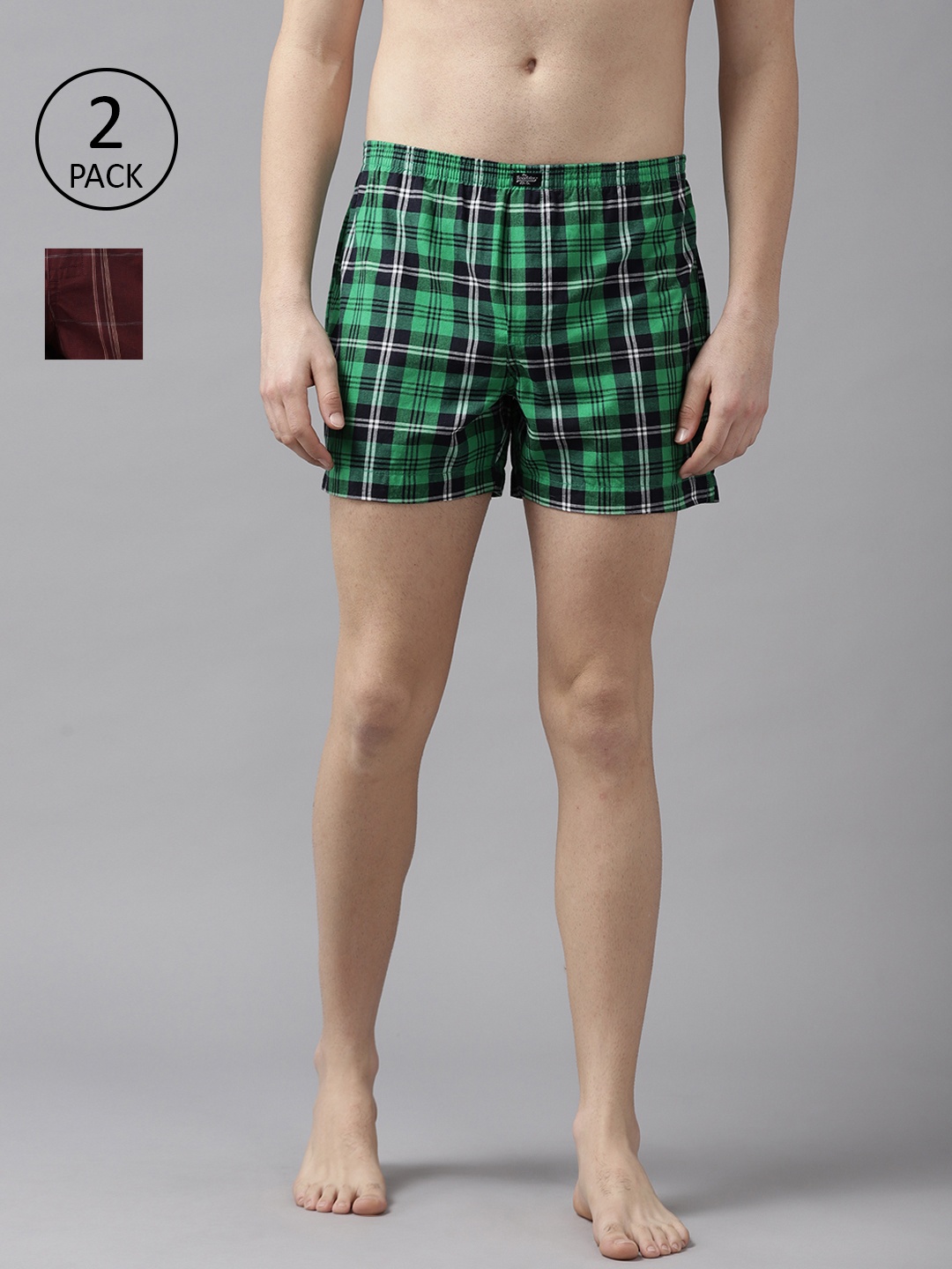 

Roadster Men Pack of 2 Pure Cotton Checked Boxers RDST-BOX-PRE-2PP-036, Green