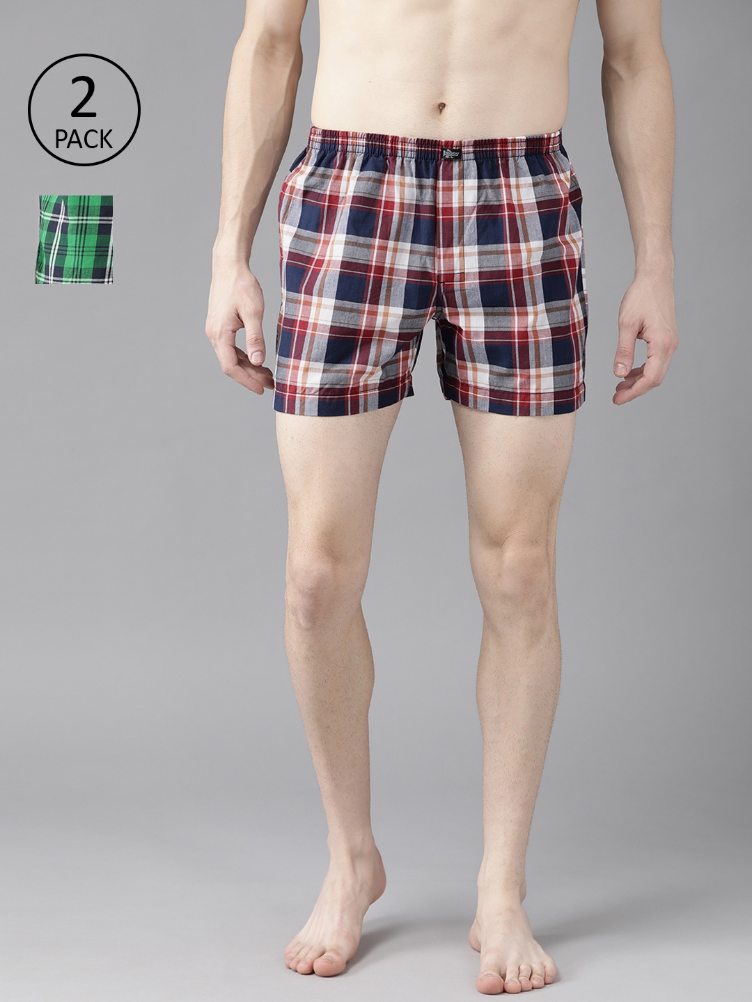 

Roadster Men Pack of 2 Pure Cotton Checked Boxers RDST-BOX-PRE-2PP-035, Green