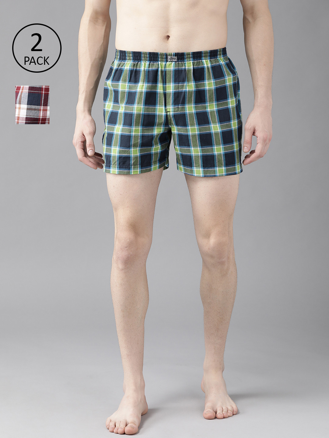 

Roadster Men Pack of 2 Pure Cotton Checked Boxers RDST-BOX-PRE-2PP-030, Black