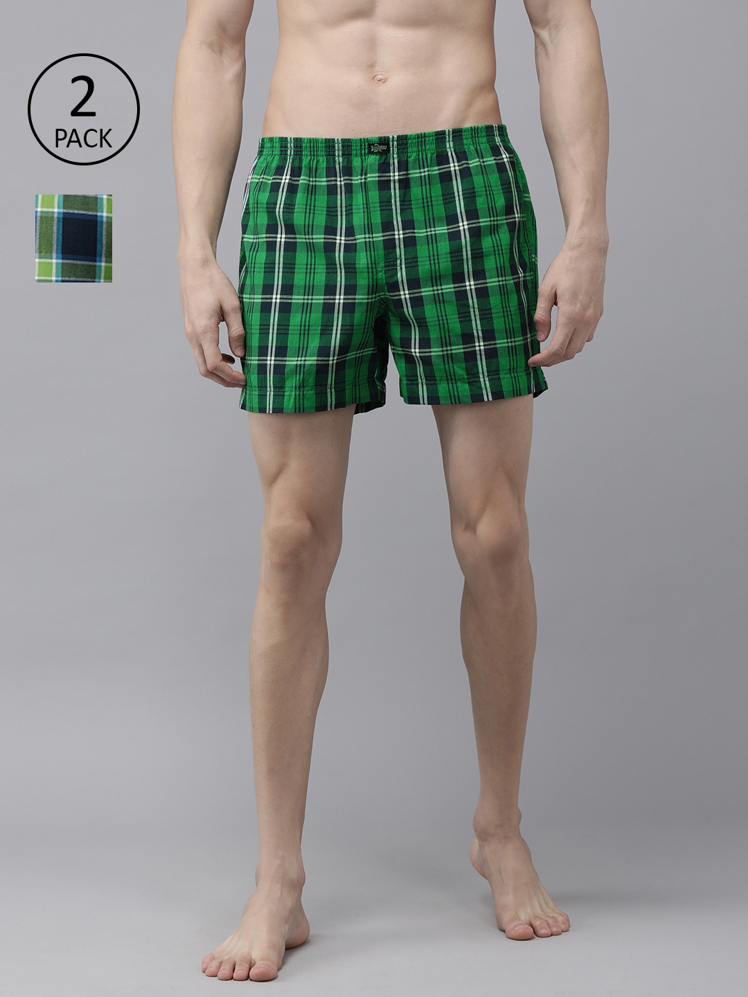 

Roadster Men Pack Of 2 Checked Pure Cotton Boxers RDST-BOX-PRE-2PP-029, Green