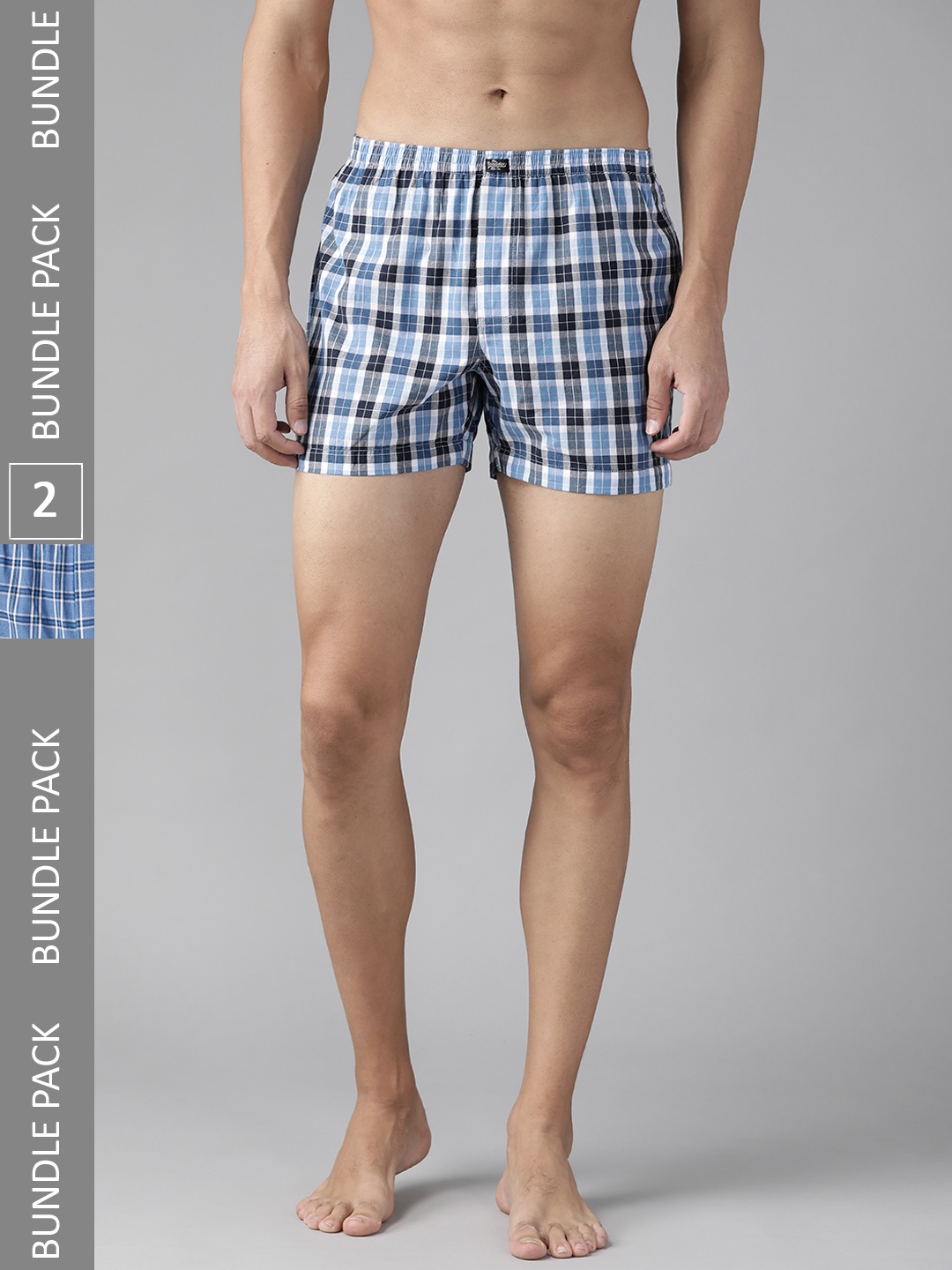 

Roadster Men Pack of 2 Checked Cotton Boxers, Blue