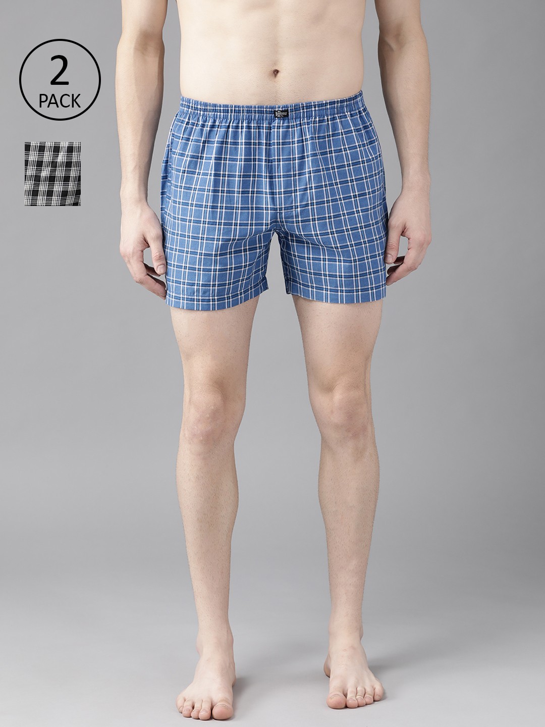 

Roadster Men Pack of 2 Pure Cotton Checked Boxers RDST-BOX-PRE-2PP-046, Black