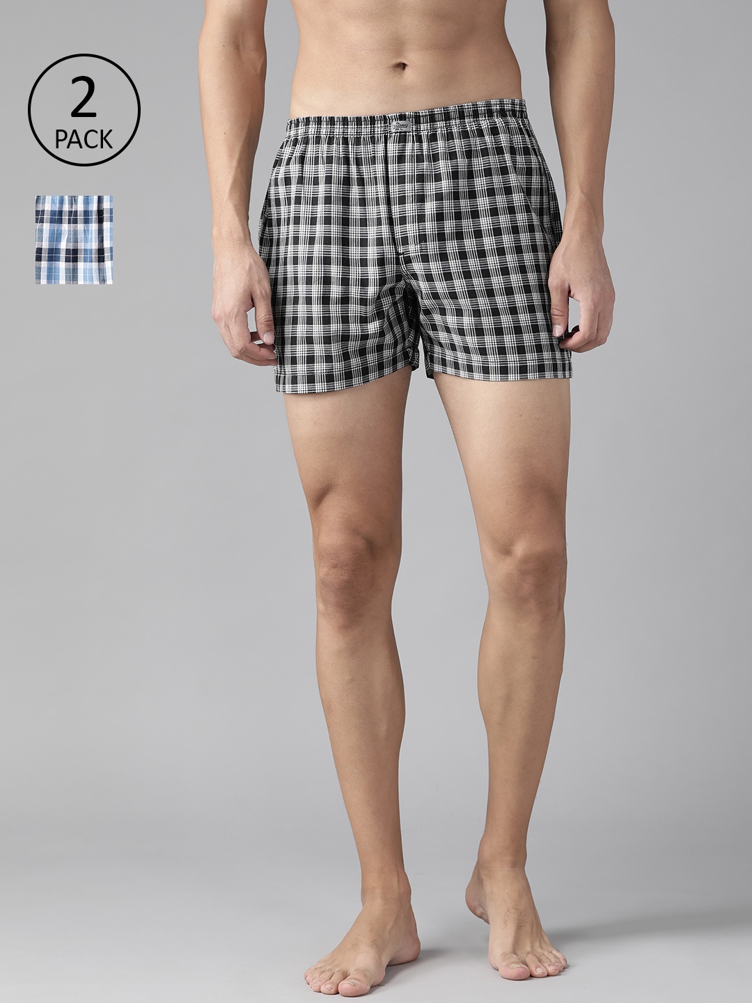 

Roadster Men Pack of 2 Pure Cotton Checked Boxers RDST-BOX-PRE-2PP-039, Black