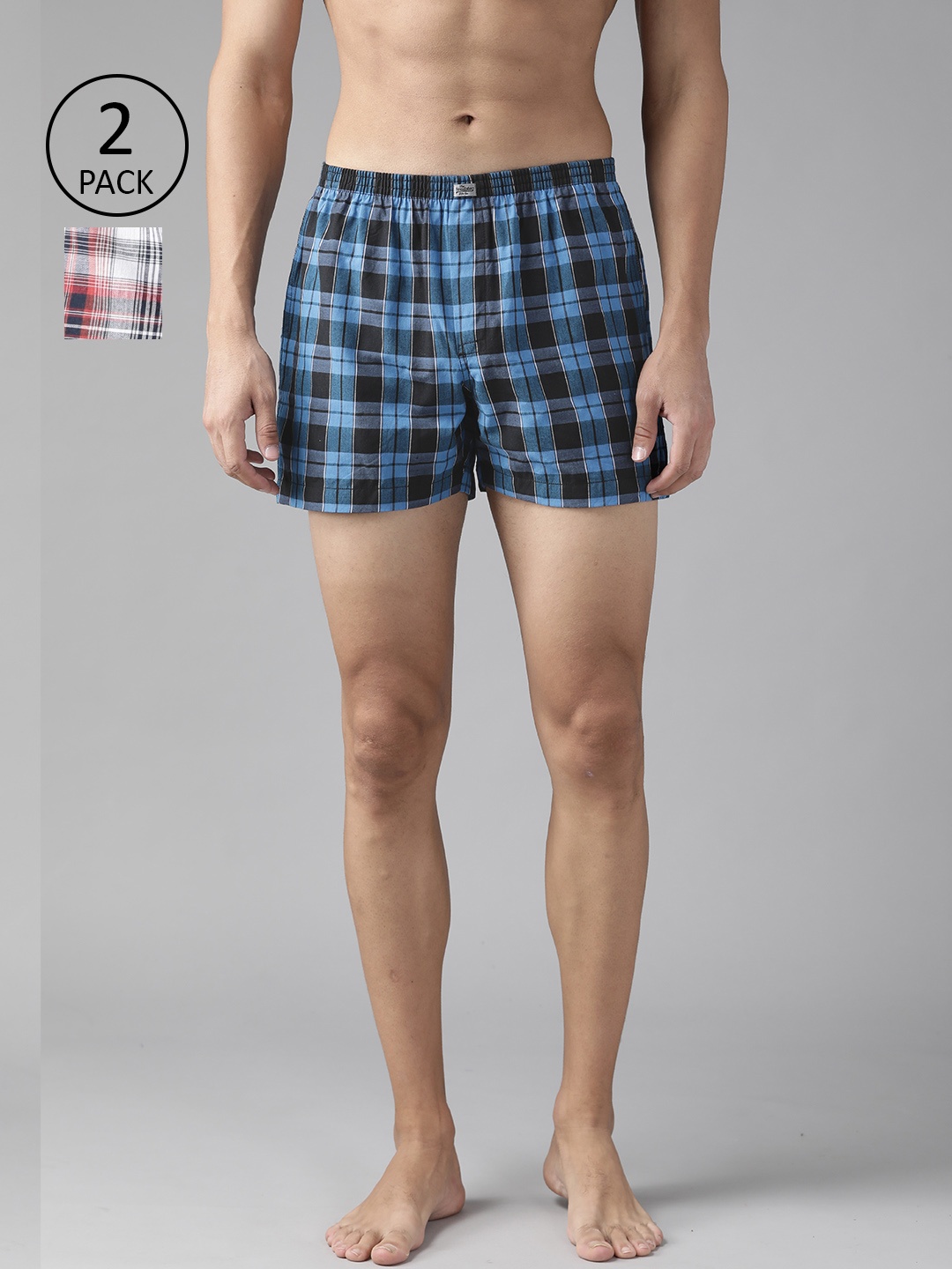 

Roadster Men Pack of 2 Pure Cotton Checked Boxers, Blue