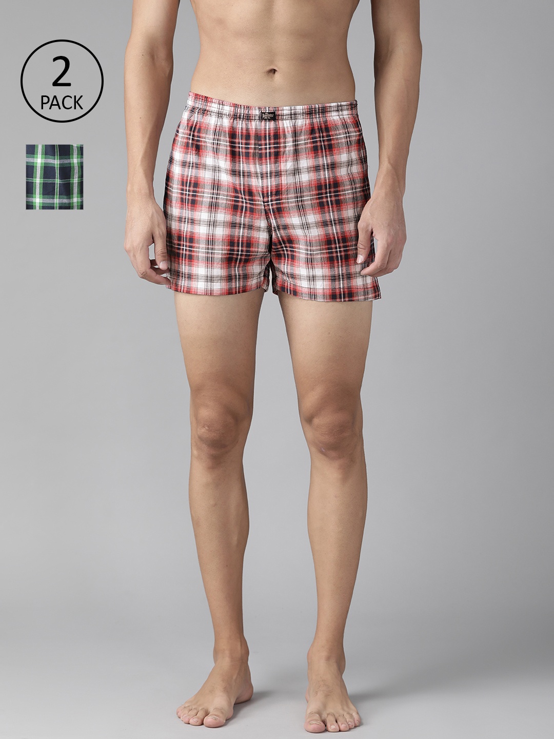 

Roadster Men Pack of 2 Pure Cotton Checked Boxers, Green