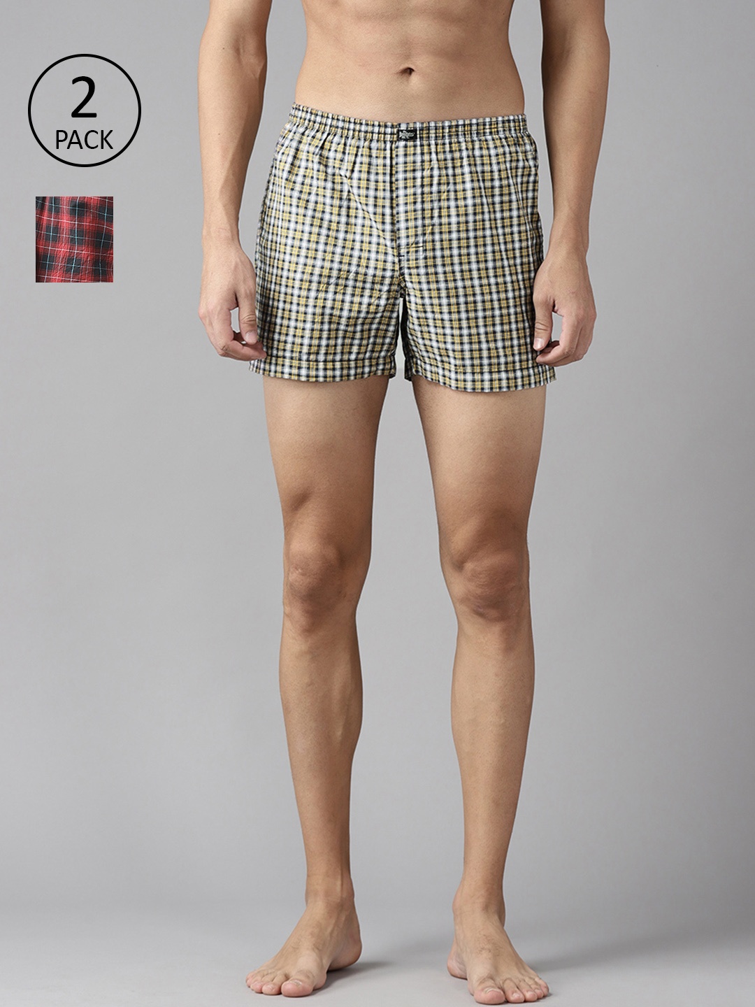 

Roadster Men Pack of 2 Checked Pure Cotton Boxers RDST-BOX-PRE-2PP-059, Yellow
