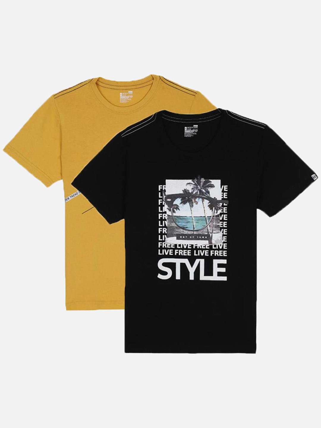 

Bodycare Kids Boys Pack Of 2 Black & Yellow Antiviral & Antibacterial Printed T-shirts