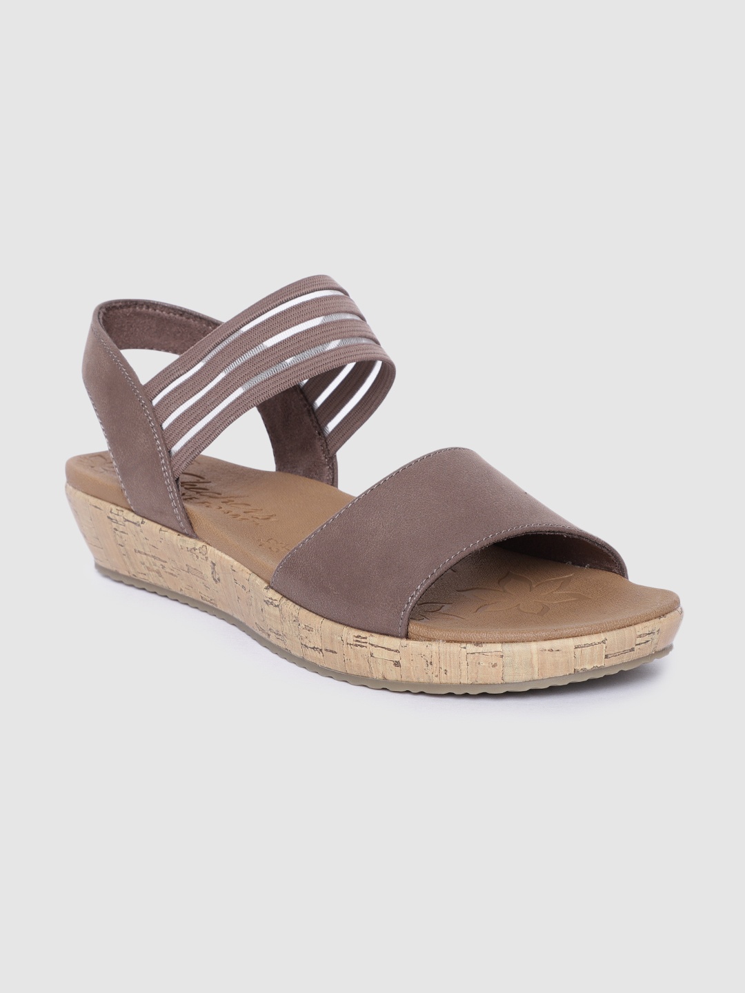 

Skechers Women Mauve Leather Open Toe Flats with Striped Detail