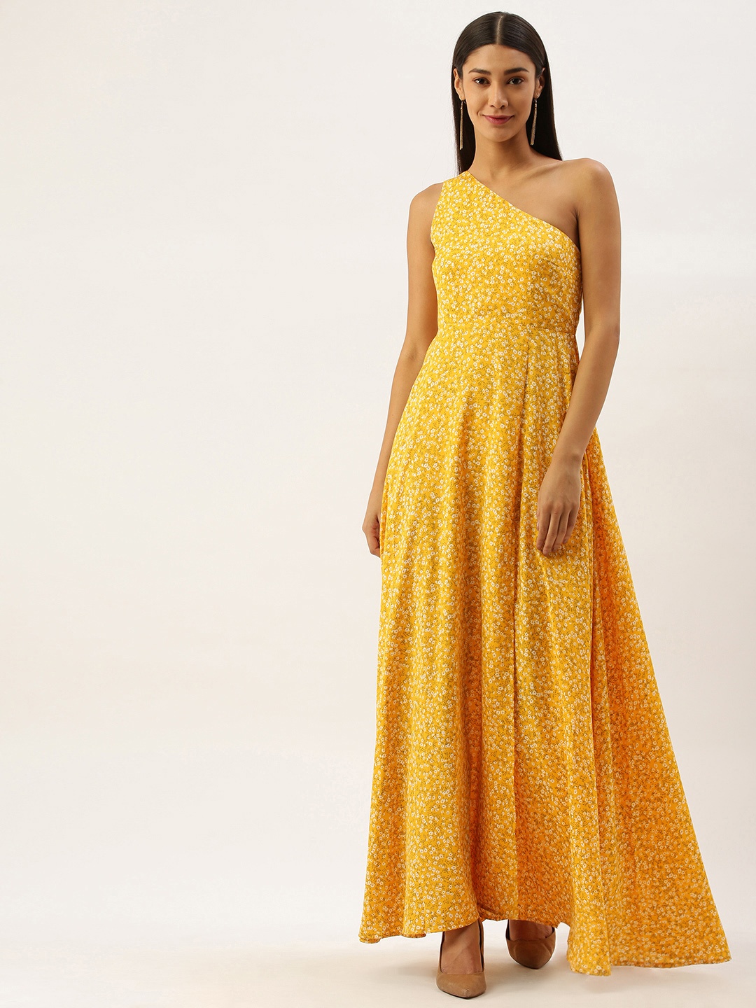 

Berrylush Women Yellow & White Printed Maxi Dress