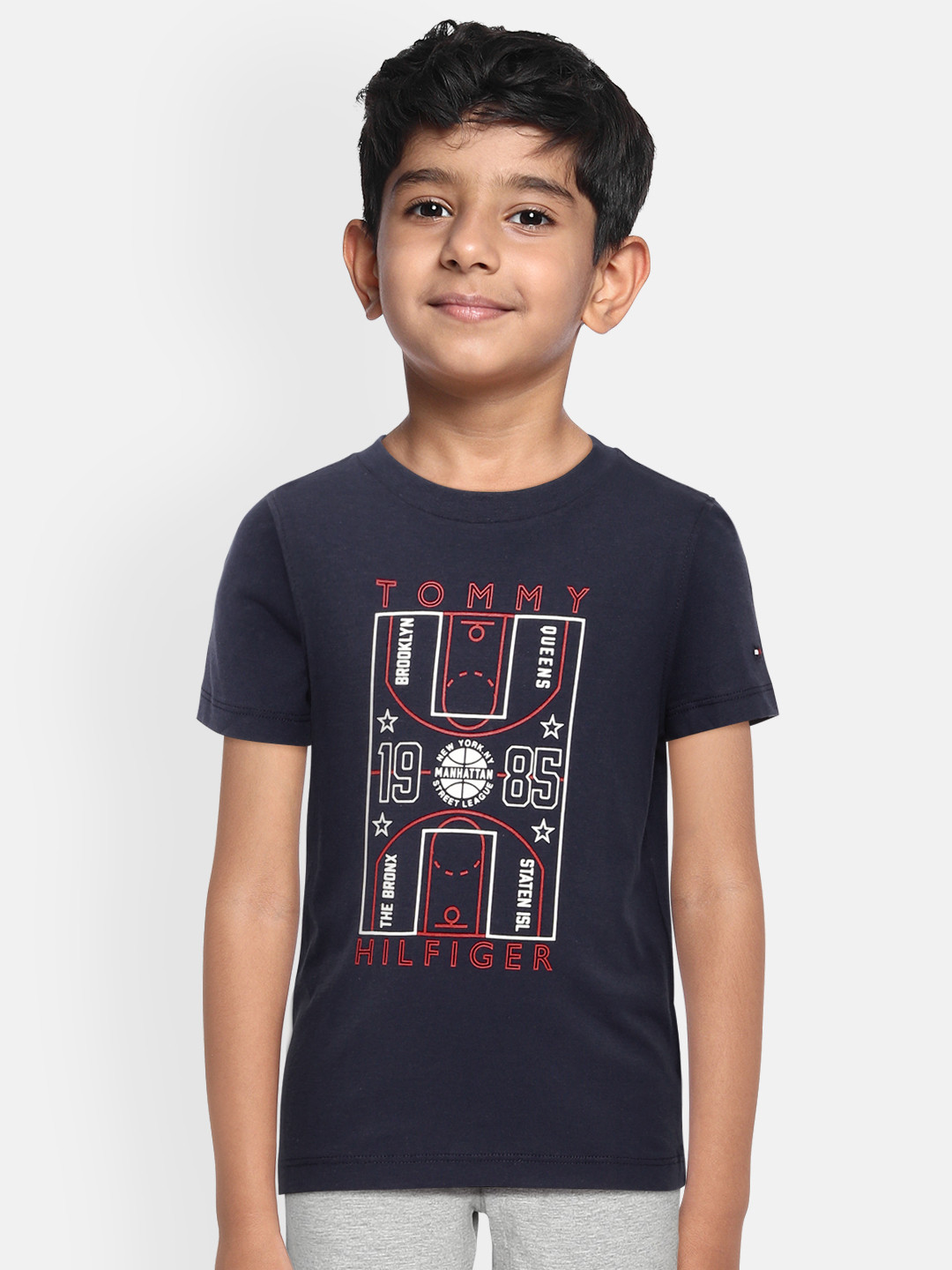 

Tommy Hilfiger Boys Navy Blue Glow in the Dark Printed Organic Cotton Round Neck T-shirt