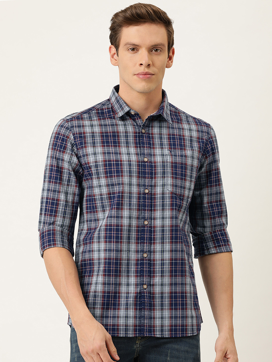 

Flying Machine Men Blue & Red Slim Fit Checked Casual Shirt