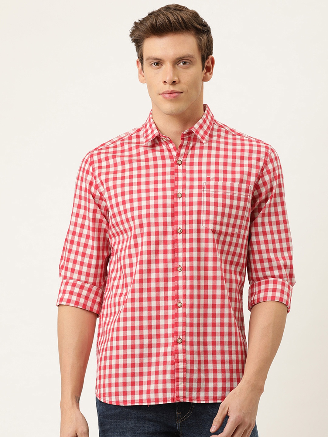 

Flying Machine Men Red & White Regular Fit Checked Casual Shirt