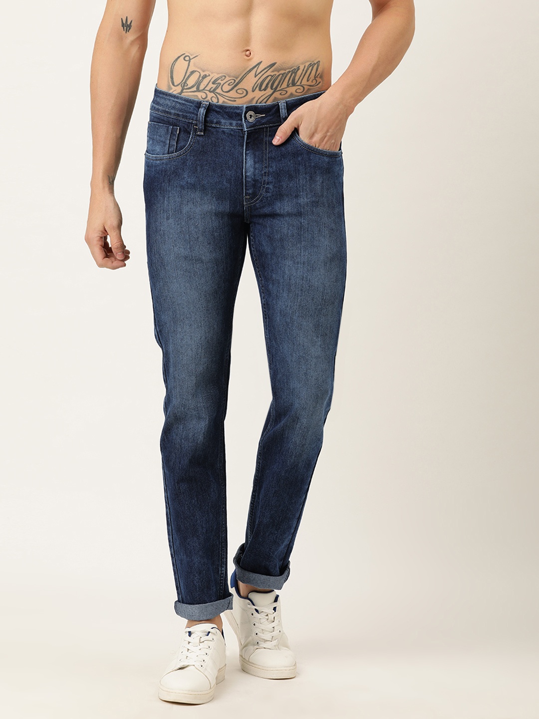 

Flying Machine Men Blue Michael Slim Tapered Fit Mid-Rise Clean Look Stretchable Jeans