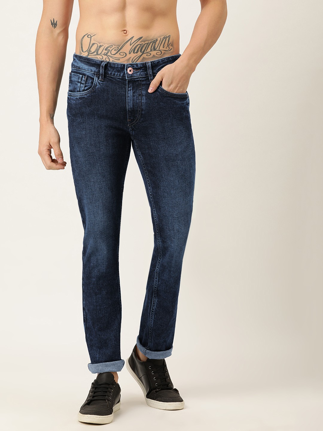 

Flying Machine Men Navy Blue Slim Michael Fit Mid-Rise Clean Look Stretchable Jeans
