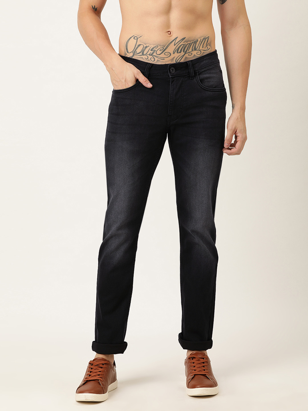 

Flying Machine Men Black Michael Slim Tapered Fit Mid-Rise Clean Look Stretchable Jeans