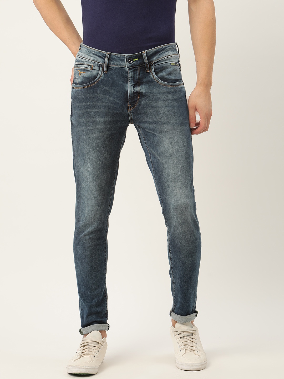

Flying Machine Men Navy Blue Skinny Fit Low-Rise Light Fade Stretchable Jeans