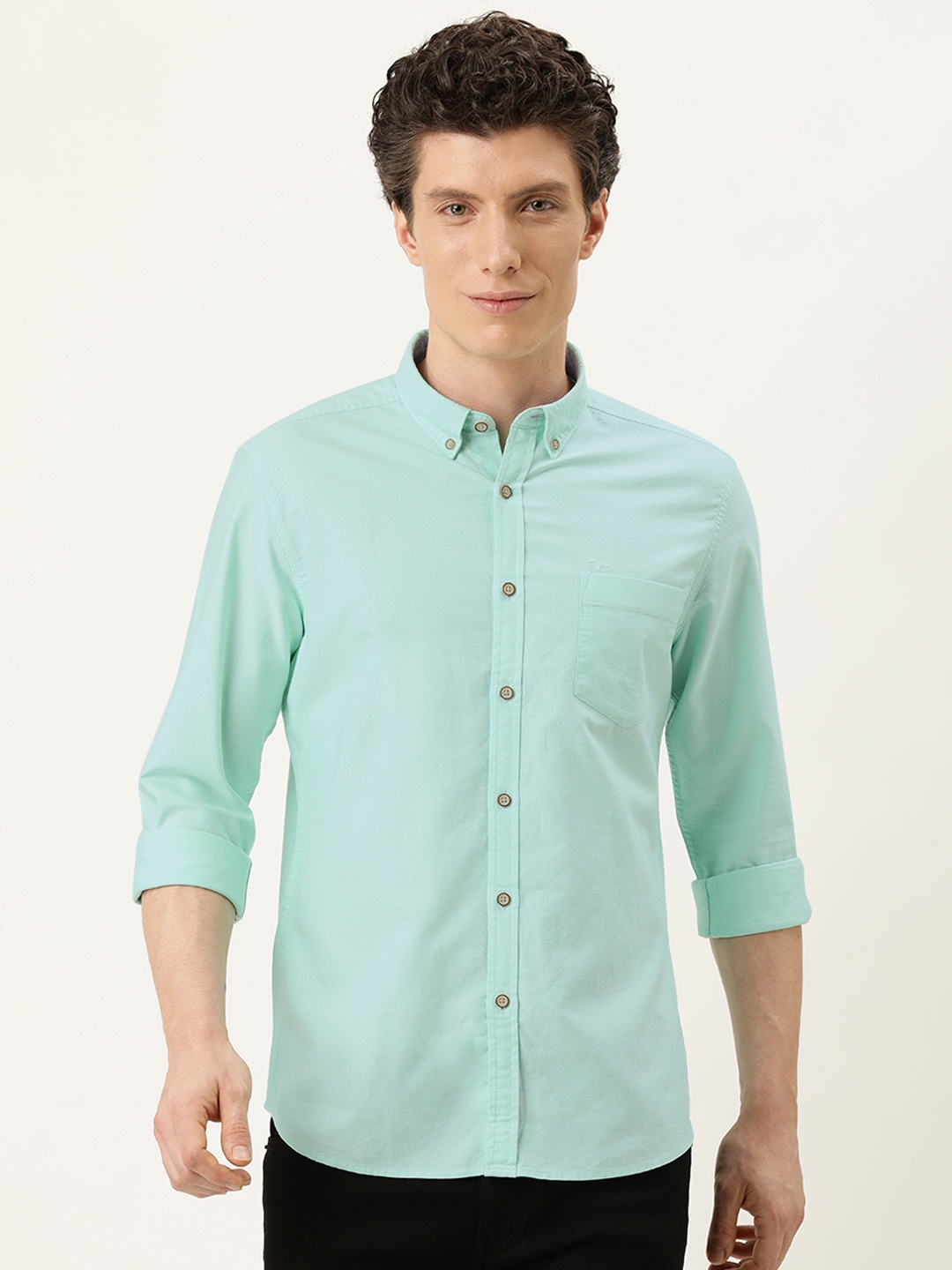 

Flying Machine Men Green Cotton Slim Fit Opaque Casual Shirt