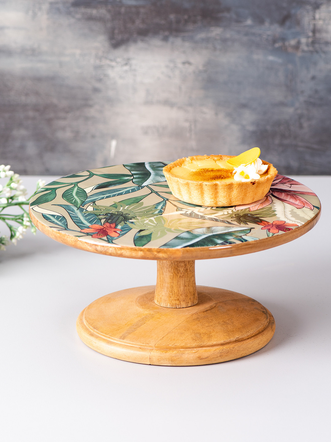 

nestroots Yellow & Green Printed Wooden Cake Stand