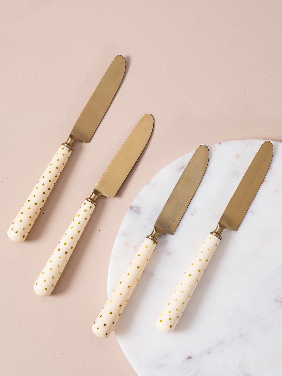 

nestroots Set Of 4 Silver-Toned & White Printed Knifes