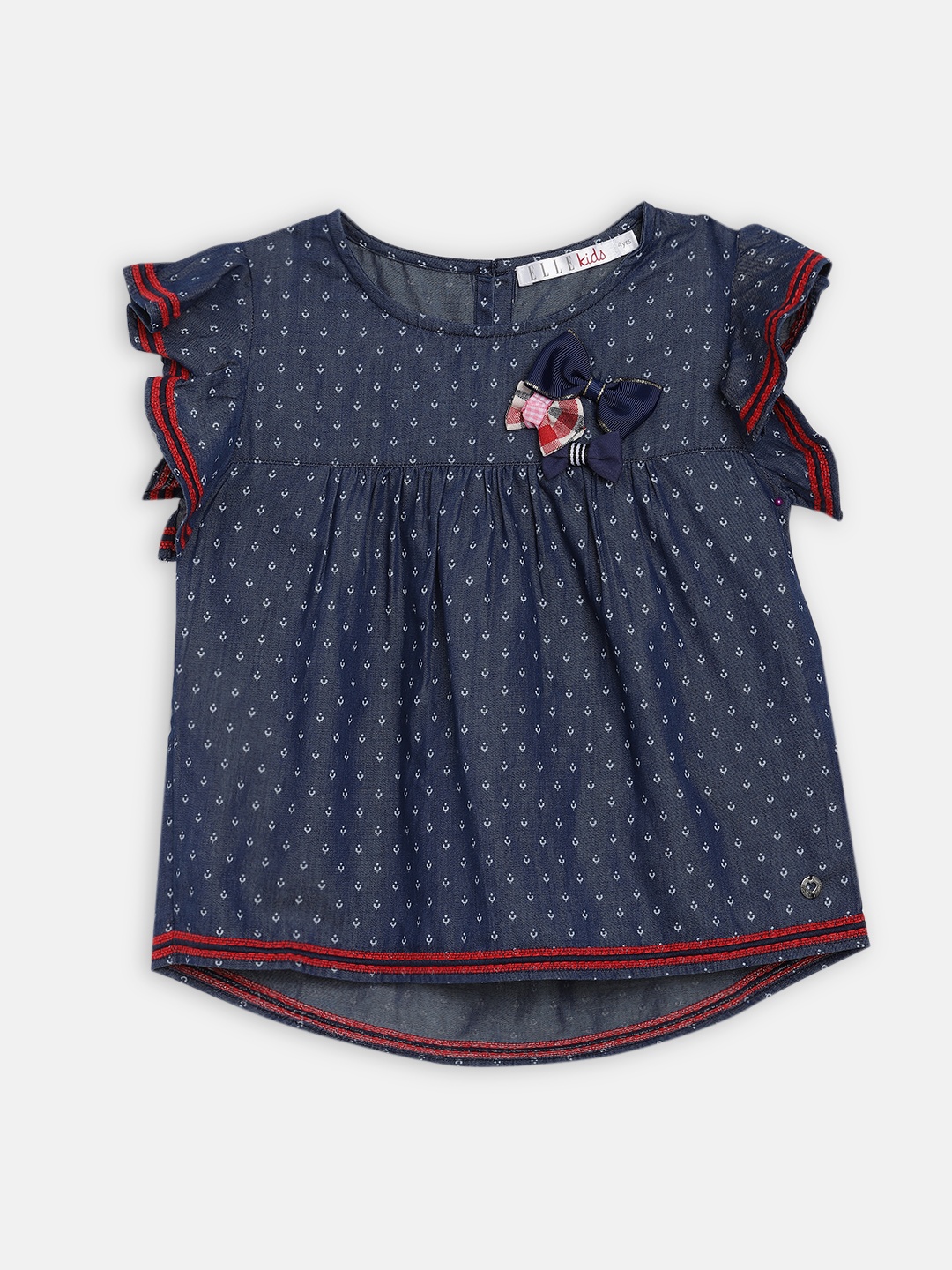 

Elle Girls Blue Printed Flutter Sleeves Regular Top