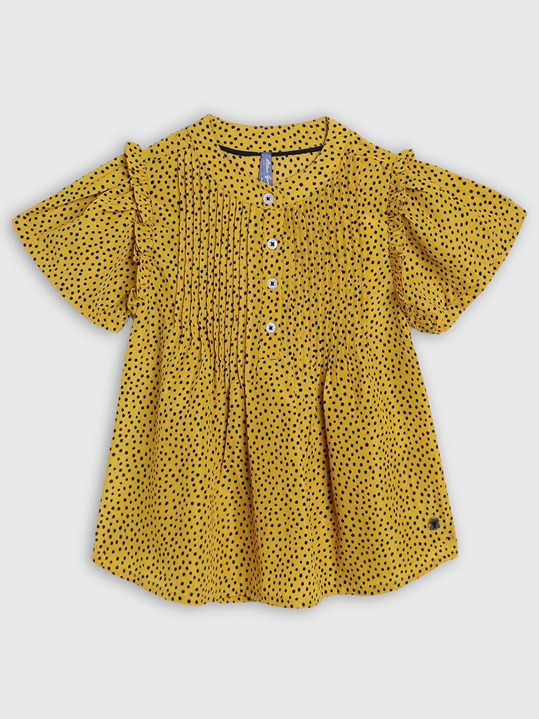 

Blue Giraffe Yellow Printed Puff Sleeves A-Line Top