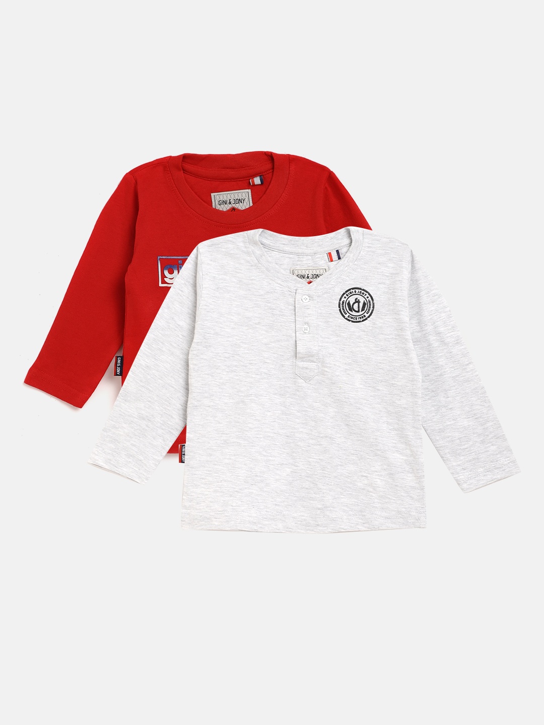 

Gini & Jony Boys Pack Of-2 Pure Cotton T-shirts, Grey melange