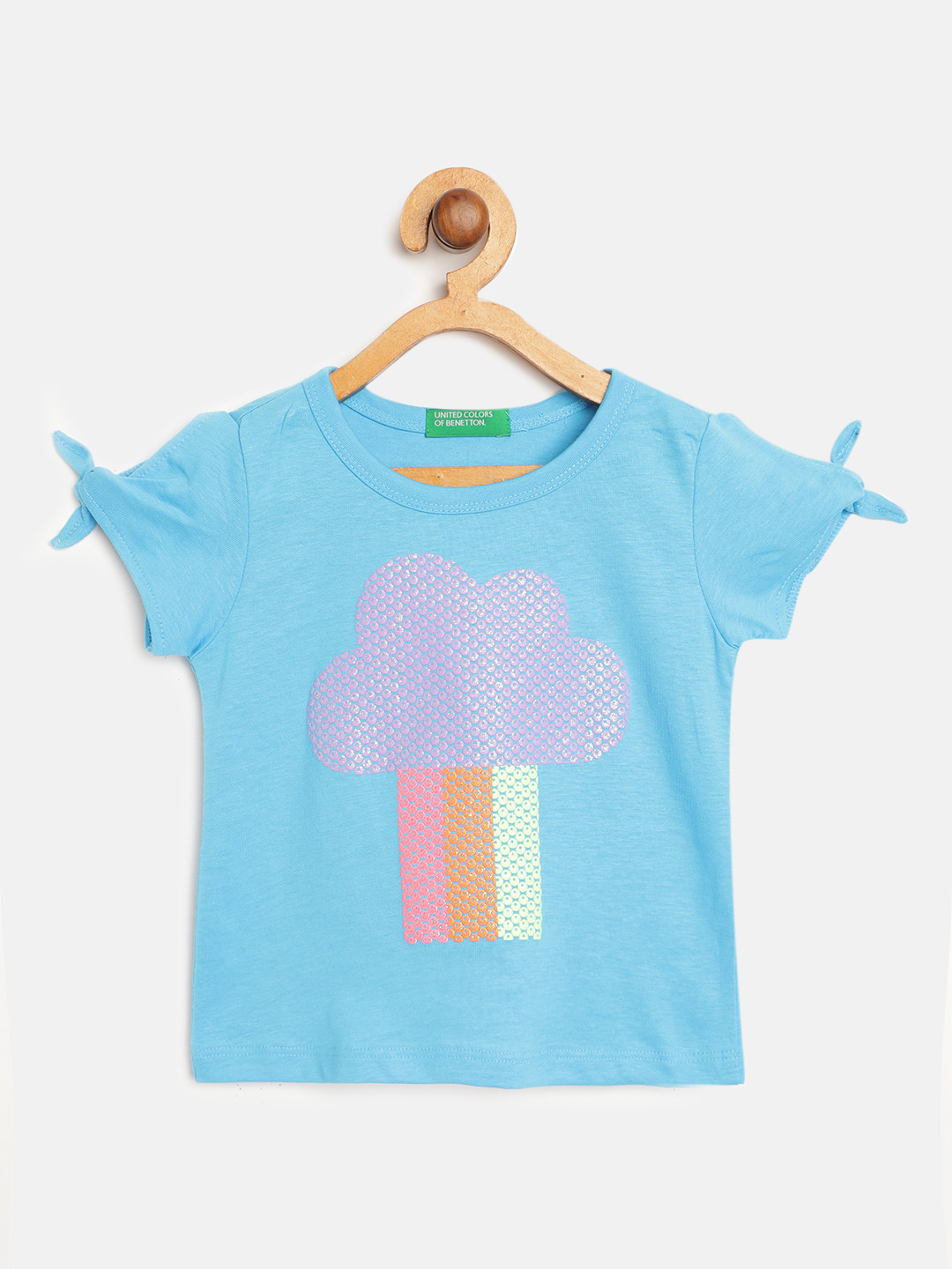 

United Colors of Benetton Blue & Purple Graphic Print Pure Cotton Regular Top