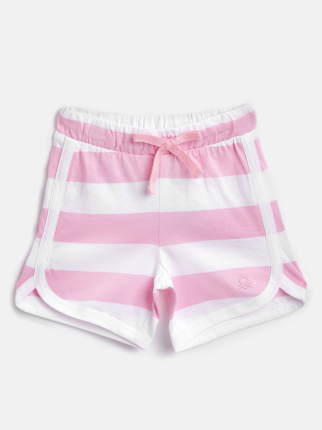 

United Colors of Benetton Girls Pink & White Pure Cotton Striped Shorts