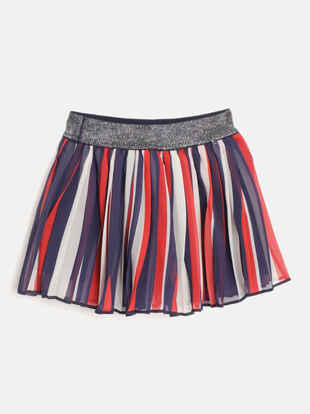 

United Colors of Benetton Girls Navy Blue & Red Striped Flared Skirt