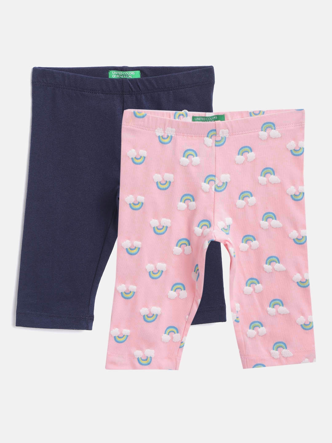 United Colors of Benetton Girls Pack of 2 Regular Fit Stretchable Capris, Navy blue