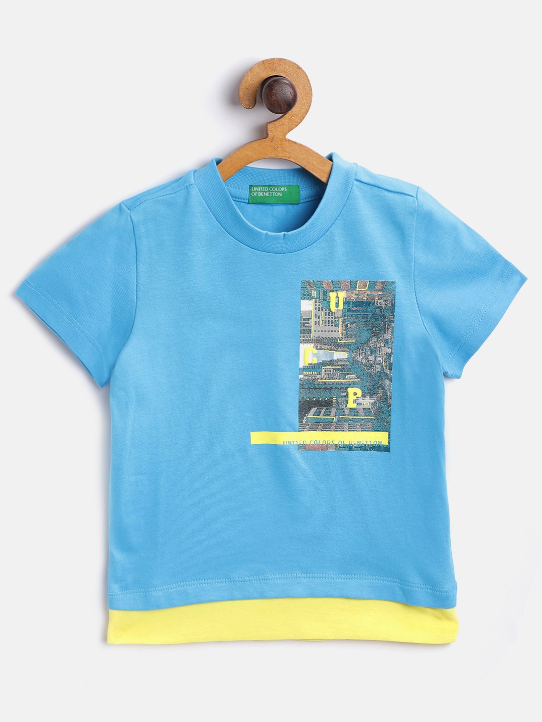 

United Colors of Benetton Boys Blue & Green Graphic Placement Print Cotton T-shirt