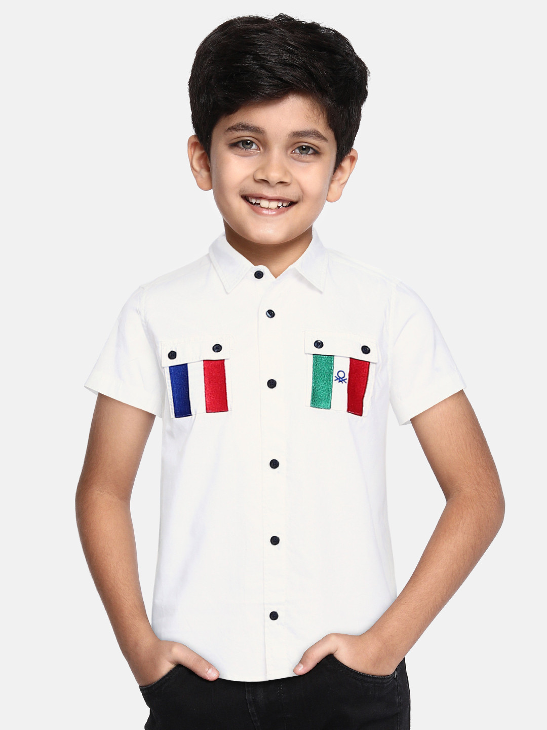 

United Colors of Benetton Boys White Pure Cotton Regular Fit Solid Casual Shirt