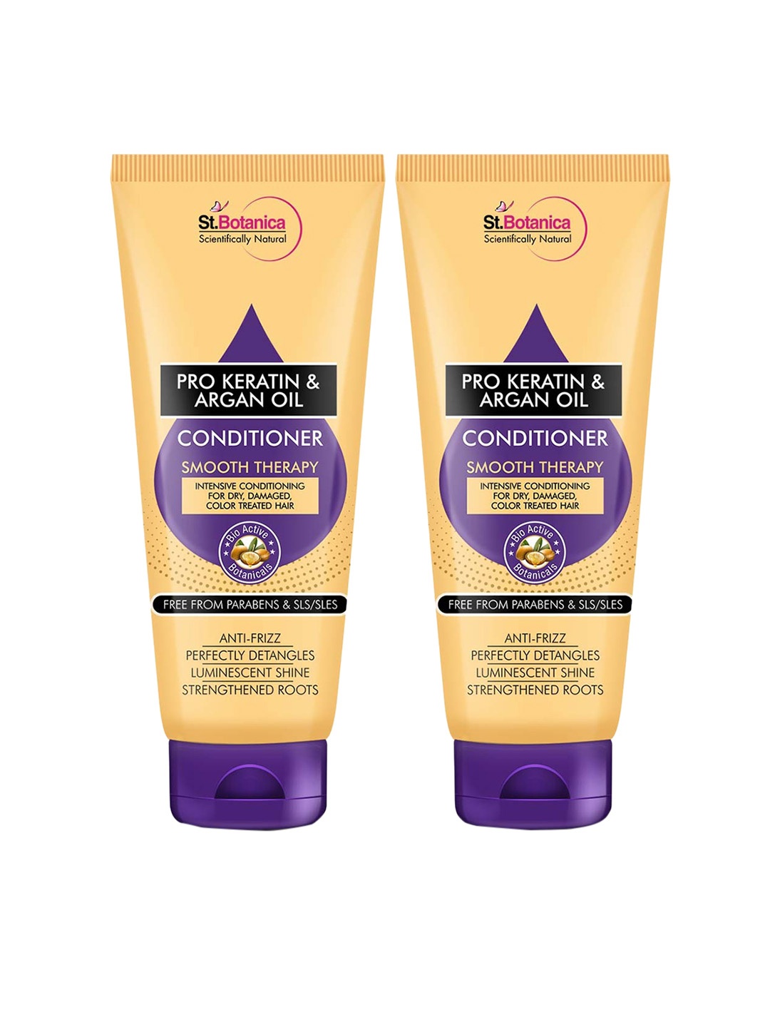 

StBotanica Pack Of 2 Pro Keratin & Argan Oil Smooth Therapy Conditioner 200 ml, Gold